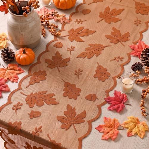 Artoid Mode Lace Jacquard Maple Leaf Fall Table Runner 13x72 Inch - Image 4