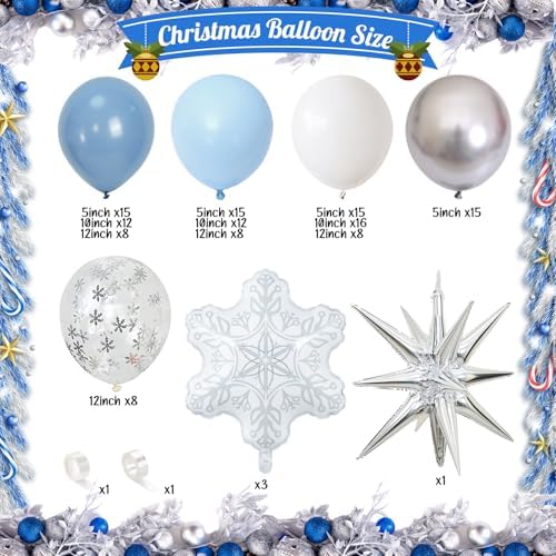 Winter Wonderland Balloon Arch Garland Kit, 138Pcs Dusty Pastel Baby Blue White Silver Snow Balloon with Snowflake Exploding Star Foil Balloons for Princess Winter Onderland Ice Snow Party Decorations - Image 2