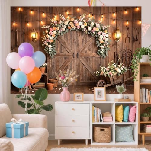 Western Backdrop Wild West Vintage Wooden Rustic Wooden House Barn Photography Background for Kids Boy Children Boy Baby Birthday Banner Photo Booth 6x6 FT - Image 4