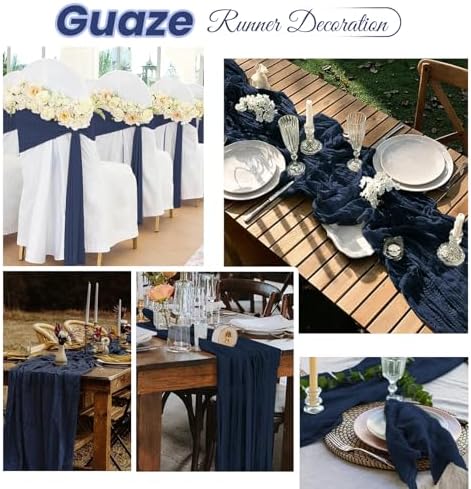 6 Pack Navy Blue Cheesecloth Table Runner 20 x 120 inch Gauze Table Runners 10 FT Long,Semi Sheer Boho Cheese Cloth Fabric Table Runner Bulk for Wedding,Party,Baby Shower,Bridal Shower Decoration - Image 4