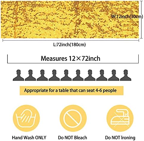 12 Packs 12 X 72 Inch Gold Sequin Table Runner Glitter Dining Table Runner for Birthday Wedding Engagement Bridal Baby Shower Bachelorette Holiday Celebration Party Supplies Decorations (Gold) - Image 3