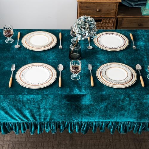GLORY SEASON Velvet Tablecloth Luxurious Solid Rectangle Table Cloth,Oblong Retro Farmhouse Ruffle Tablecloths Washable Table Cover for Party Wedding Baby Shower Kitchen Dinning Tabletop Decoration - Image 2