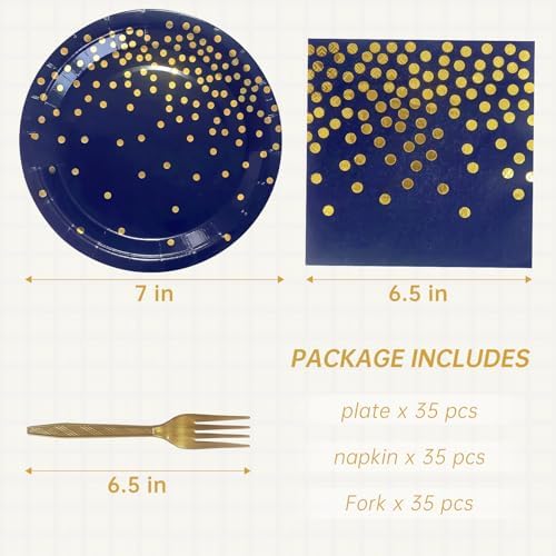 Serve 35 Guests Navy Blue and Gold Paper Plates and Napkins Party Supplies - Image 2