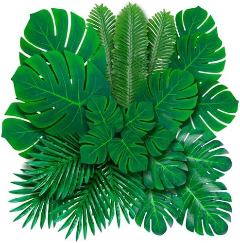 Decopom Palm Leaves Artificial Tropical Monstera 36Pack 6 Kinds Large Small Green Fake Palm Leaf with Stems by Decopom