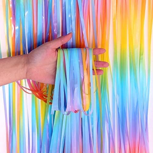 i-CHONY 2 Pcs 3.2ft x 8.2ft Rainbow Metallic Tinsel Foil Fringe Curtain Party Streamers Photo Booth Backdrop Prop for Wedding Holiday Baby Shower Bachelorette Party Decor - Image 5