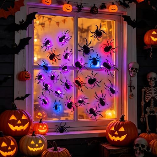 DR.DUDU 36 Pack Halloween Wall Decor Light up Spiders Window Decorations - Image 6