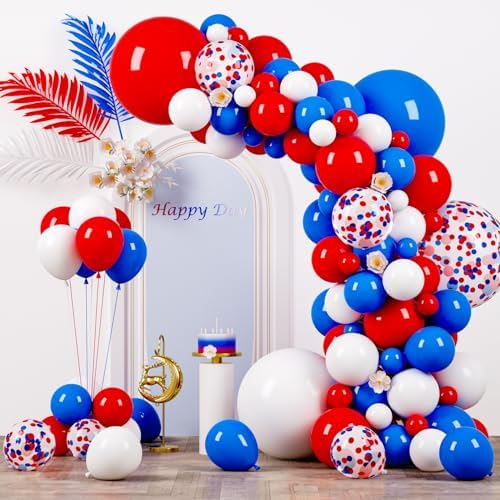 Voircoloria 130pcs Red White Blue Balloons Arch Kit, 18 12 10 5 Inch by Voircoloria