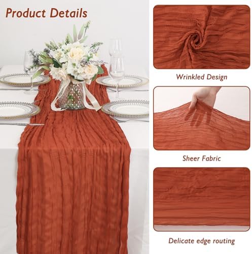 3 Pack Terracotta Cheesecloth Table Runner 120 Inch Boho Wedding Decor - Image 3