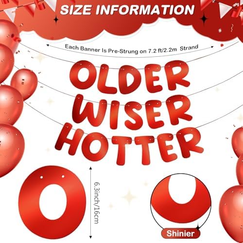 Fulmoon Older Wiser Hotter Banner Birthday sign, Bright Red - Image 3