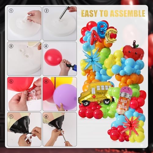 2 Sets Back to School Decorations Adjustable Balloons Column Stand Kit Kindergarten Graduation Decor with Pencil Schoolbus Apple Foil Balloons for First Day of School Tower Party Decorations - Image 5