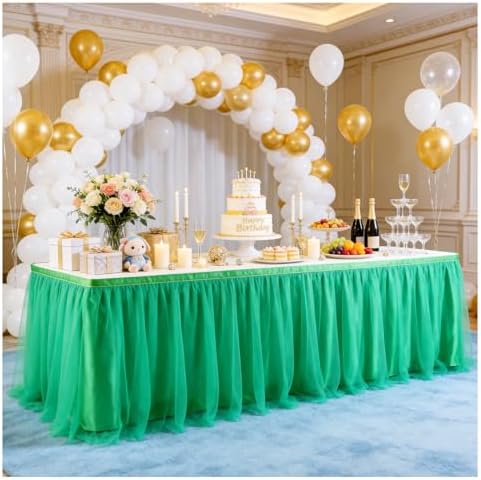 THARAHT Tulle Table Skirt 14FT 420CM Long for Rectangle Tables Round Tables Ruffle Desk Skirt for Princess Girls Birthday Party Cake Dessert Decorations Table Skirt by THARAHT
