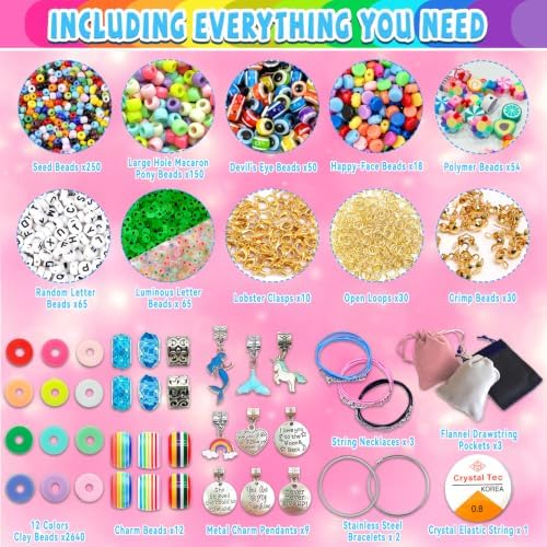 leitait Girls Toys Bracelet Making Kit -3400pcs Charm Jewelry Making Kit Supplies,Unicorn/Mermaid Crafts Birthday Christmas Gifts for Girls Ages 5 6 7 8 9 10 11 12 Years Old - Image 4