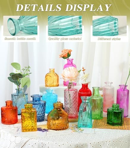 Set of 30 Colorful Glass Bud Vases Small Textured Flower Vases - Image 2