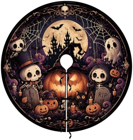 36 Inch Halloween Tree Skirt Pumpkin Ghost Skull Spooky Carpet Mat Decor by CDIXlmuz