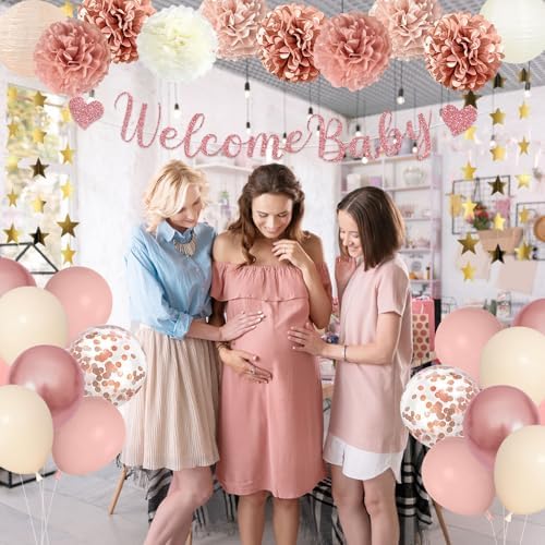 Amandir Rose Gold Baby Shower Decorations for Girl Welcome Baby Banner - Image 5