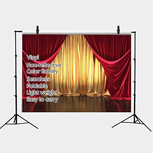 Qian 7x5FT Vinyl 3D Rendering Theater Stage Theme Photography Backdrops Golden and Red Curtains Photo Studio Props Vinyl Background for Wedding Birthday Party Decoration Banner - Image 3