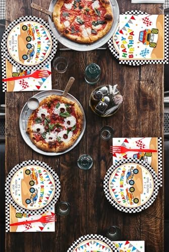 72Pcs Racing Car Party Plates and Napkins Monster Truck Birthday Party Supplies Disposable Checkered Race Tableware Set for Boys Birthday Wheel Sports Baby Shower Decorations Serves 24 - Image 6