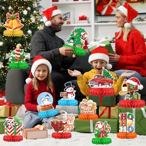 Christmas Party Decorations: Festive Christmas Honeycomb Centerpieces, Santa & Snowman Table Toppers - for Classroom, Winter Birthdays & Holiday Party Supplies - Image 5