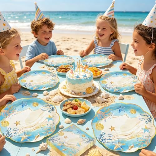 40Pcs Beach Coastal Sea Shell Scalloped Paper Plates and Napkins - Image 5