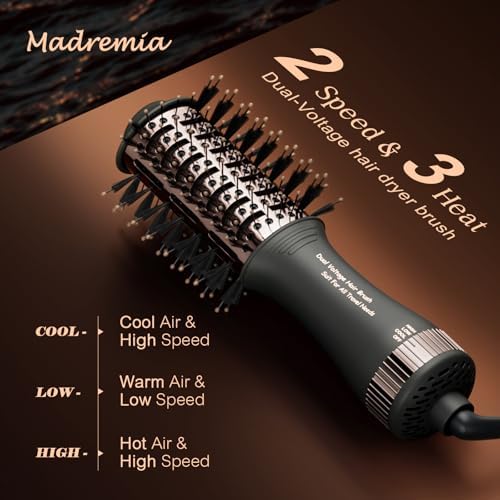 Travel Dual Voltage Blow Hair Dryer Brush 4-IN-1 Portable Mini Hot Air Dryer Straightener & Curler Brush, Titanium 2-Inch Blowout Styler Volumizer Tool, 110/240V US/EU/UK Plug for International Travel - Image 3