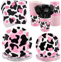 Kochorie 144 Pieces Pink Cow Print Party Tableware Sets Including Disposable Plates Napkins Cups Forks Serves 24 for Cow Theme Farm Animal Party Supplies by Kochorie