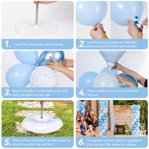 2 Sets Blue Bow Balloon Column Stand Adjustable Blue Heart Balloon Decor - Image 4