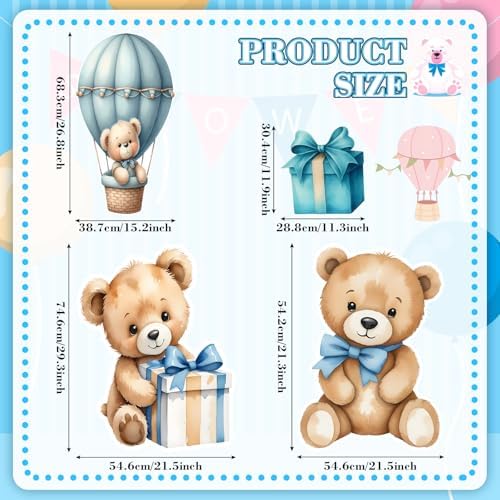Honoson 4 Pcs Large 24" x 32" Teddy Bear Baby Shower Decorations Cardboard Cutouts, We Can Bearly Wait Standee Blue for Bear Themed Birthday Gender Reveal Party Supplies Lawn Yard Decor - Image 3