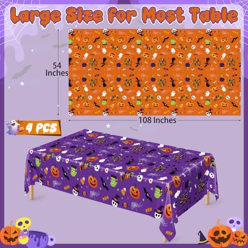 4 Pack Halloween Table Cloths 54" x 108" Plastic Purple Orange Tablecovers - Image 2