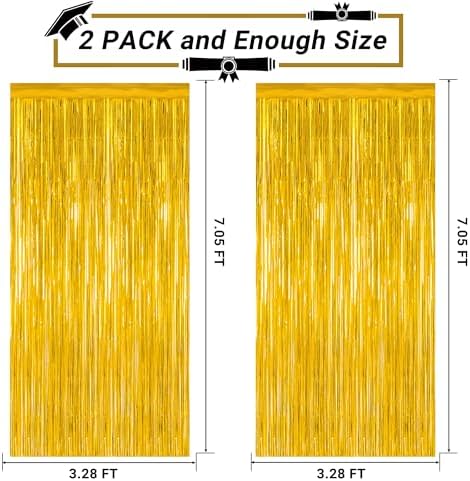 4 Pack 2026 Graduation Party Decorations, 3.28 x 7.05 Feet Gold Grad Curtains, Metallic Gold Backdrop Curtain Class of 2026 Backdrop Party Streamer, Congrad Backdrop Grad Decor 2026 - Image 2