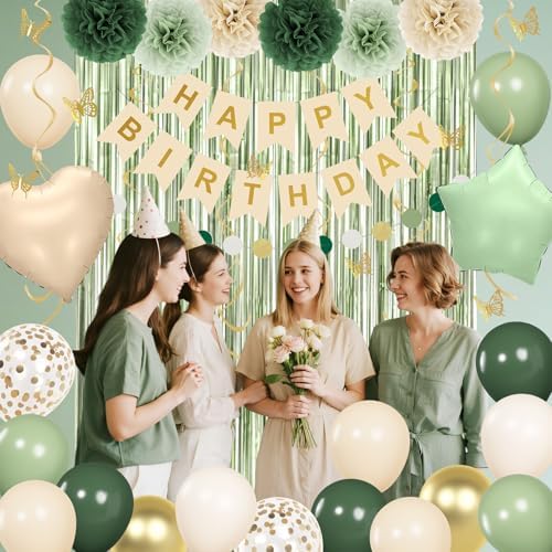 Sage Green Birthday Party Decorations for Women Girl Happy Birthday Banner - Image 5