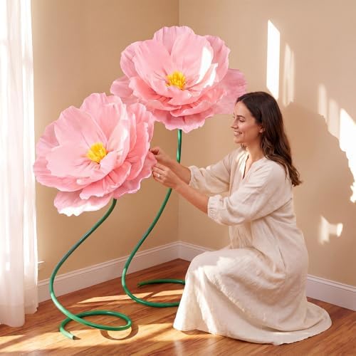 3 Pcs 5ft Large Paper Soft Pink Poppy Flower Giant Artificial Poppy - Image 6