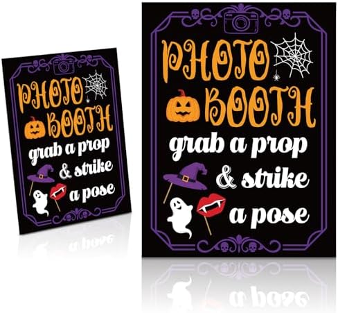 Briwooody Halloween Photo Booth Sign with Stand Retro Background Table by Briwooody