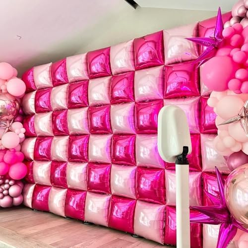 25PCS Hot Pink and Rose Square Foil Balloons Wall Backdrop - Image 5