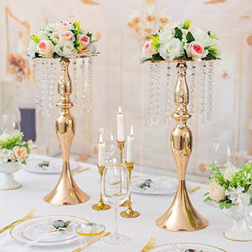 Sziqiqi Gold Centerpiece for Wedding with Crystal Beads Flower Stand, 2Pcs - Image 3