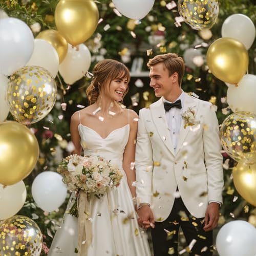 Sand White and Gold Confetti Balloons 50 Pcs 12 Inch - Image 6