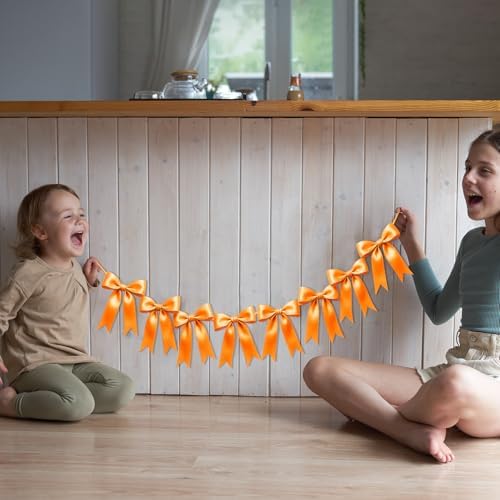 1 String of 8PCS Golden Yellow Bow Garland Banner Decoration,Pre-Strung Satin Ribbon Ornaments for Birthday,Christmas,The Fall Festival,Thanksgiving,Halloween,Anniversary,Wedding,Baby Shower - Image 4
