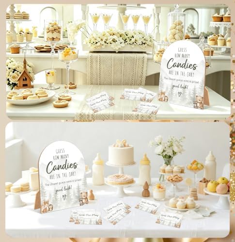 Woodland Adventure Baby Shower Game, Forest Animals Guess How Many Candies Are In The Jar, 6x8 Inch Arch Wooden Sign With Stand And 50 Guessing Cards, Gender Reveal Party Supplies & Decorations - JC10 - Image 5