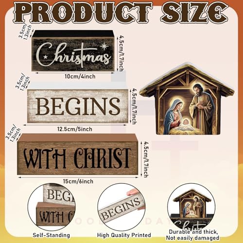 Moucuny 4 Pcs Christmas Table Decoration Christmas Begins with Christ Signs - Image 3
