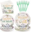 96 Pcs Watercolor Dragon 1st Birthday Party Decorations Serves 24 by Greencian