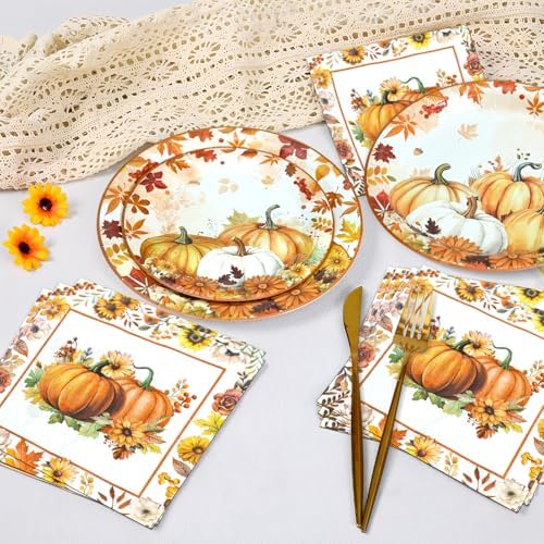 180 Pcs Fall Paper Plates and Napkins Party Supplies,Serve 60 - Image 3