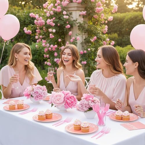 96Pcs Pink Platos De Barro Mexicanos Cielito Lindo Terracotta Clay Party Plates Supplies Tableware Decorations Disposable Paper Plates Napkins Forks for Birthday Baby Shower, Serves 24 - Image 6