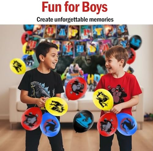 Monsters Theme Birthday Decorations, Birthday Party Decorations with Backdrop Banner, HAPPY BIRTHDAY Banner, Hanging Swirl Streamers, Latex Balloons and Cake Toppers - Image 5