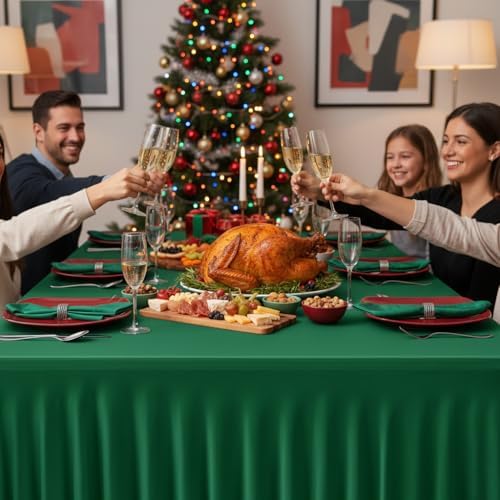 2 Pack Spandex Table Skirts 8ft,Hunter Green for Christmas Decor - Image 3
