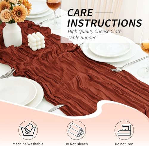 10 Pack Terracotta Cheesecloth Table Runner, 17x108 Inch Semi Sheer Boho Gauze Cheese Cloth Fabric Table Runners for Wedding Party Baby Shower Birthday Garden Farmhouse Table Decor - Image 4