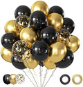 Black and Gold Balloons, 50Pcs 12 Inch Black Gold Confetti Balloons with Ribbons for Birthday,Graduation,New Years,Wedding,Engagement Party Decorations by AIOZX