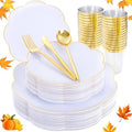 ejonirinjonir 180pcs Elegant White Plastic Plates with Gold Rim for Wedding by Ejonirinjonir