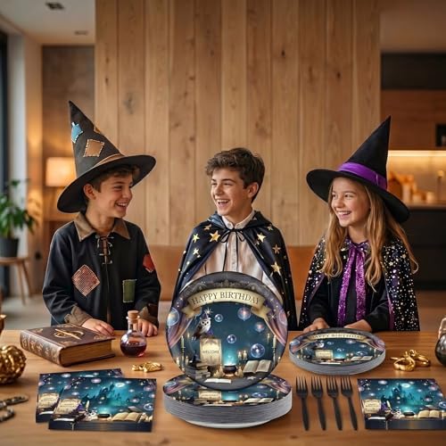 96Pcs Magical Witch Birthday Plates and Napkins Vintage Castle Owl Party Supplies Dreamy Night Witch Theme Disposable Tableware for Boy Girl Halloween Baby Shower Party Favors Decoration Serve 24 - Image 5