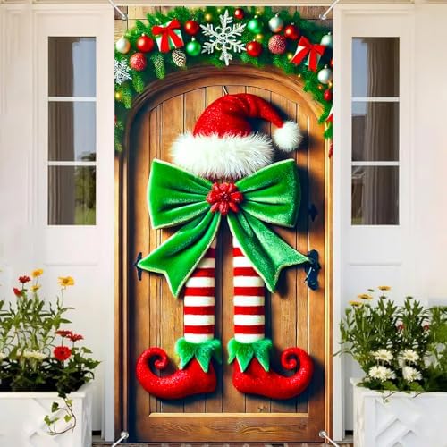 BlissYard Christmas Door Cover Elf Green 35x71 Inch Polyester - Image 5