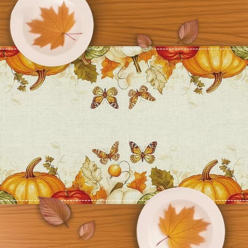 Vintage Buffalo Plaid Table Runner 13x72 Inch - Fall Harvest Decor with Pumpkins Mushrooms Birdhouse Leaves, Seasonal Indoor Outdoor Kitchen Dining Table Decoration for Home Party - Image 5