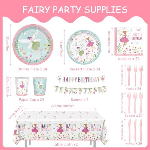 171pcs Fairy Birthday Decorations Paper Plates Napkins Fairy Party Supplies - Image 2
